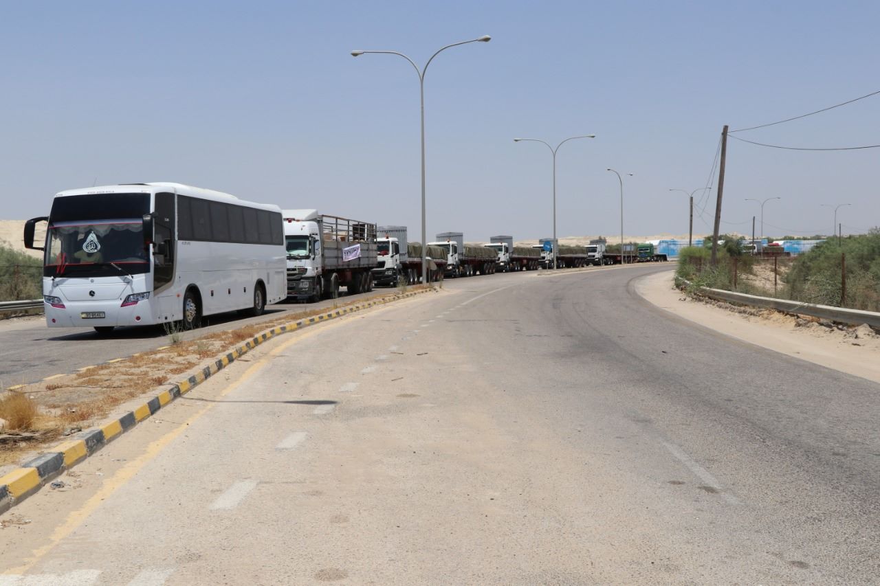 قافلة تعزيز إلى المستشفى الميداني الأردني في قطاع غزة، 17 أيار/مايو 2021. (القوات المسلحة)