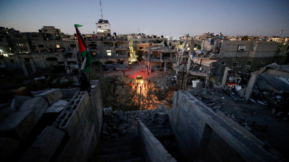 منازل متضررة جراء غارات جوية إسرائيلية في قطاع غزة، 23 أيار/مايو 2021. (رويترز)