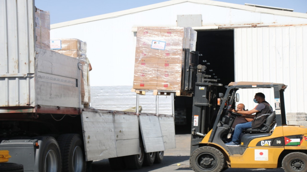مساعدات إنسانية أردنية تم تجهيزها من الأردن لإرسالها إلى قطاع غزة. (الهيئة الخيرية الأردنية الهاشمية)