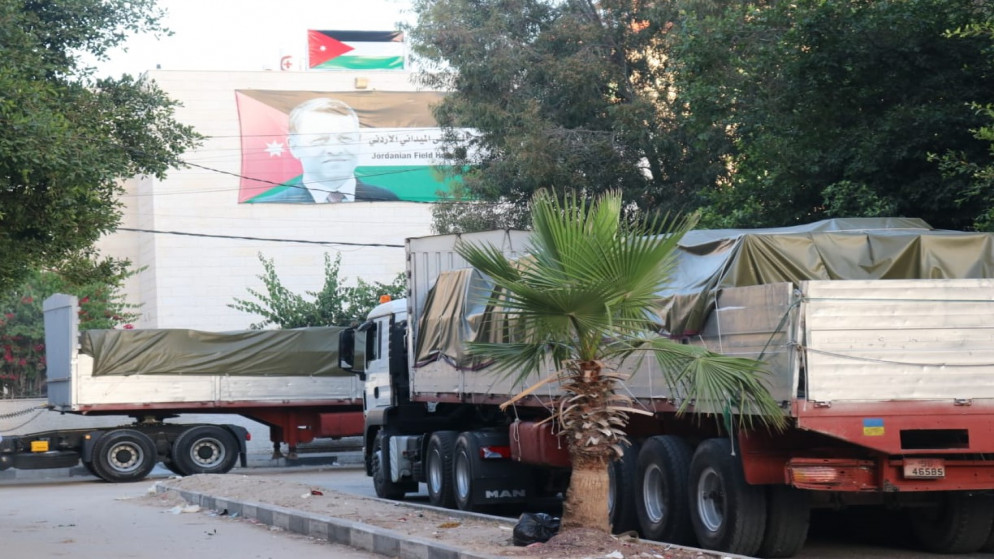 جانب من قافلة مساعدات طبية أردنية إلى قطاع غزة. (القوات المسلحة)
