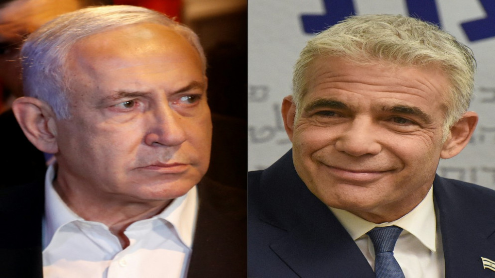 رئيس حزب يش عتيد (يوجد مستقبل) يائير لبيد، ورئيس الوزراء الإسرائيلي بنيامين نتنياهو (أ ف ب)