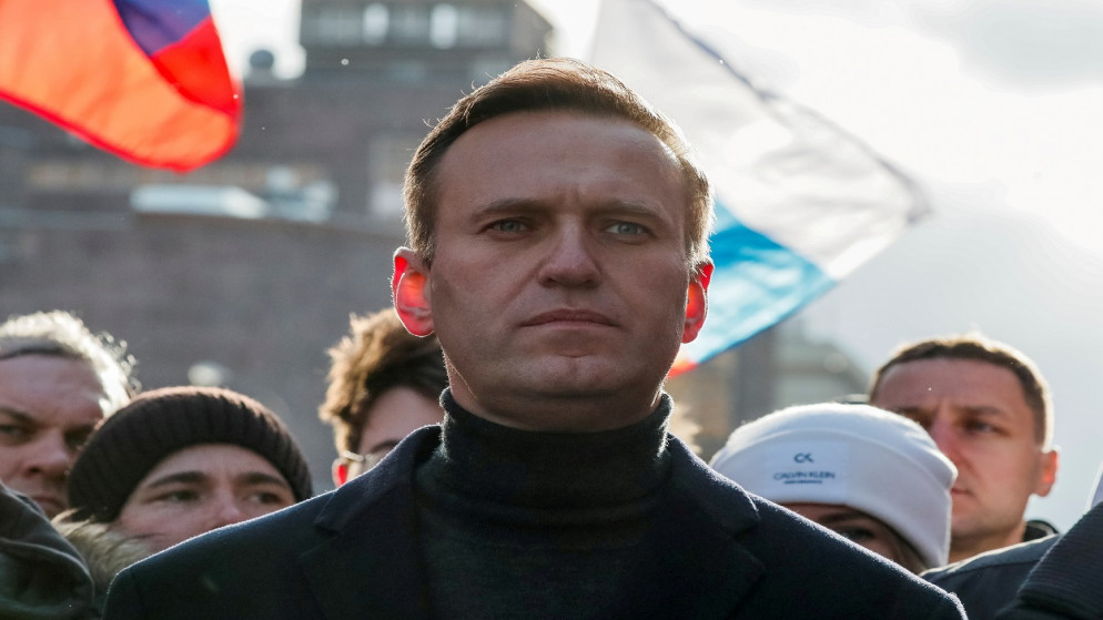 المعارض الروسي أليكسي نافالني، في مسيرة للاحتفال بالذكرى الخامسة لمقتل المعارض بوريس نيمتسوف، واحتجاجا على التعديلات المقترحة على دستور البلاد، موسكو، 29 شباط/ فبراير 2020. (رويترز)