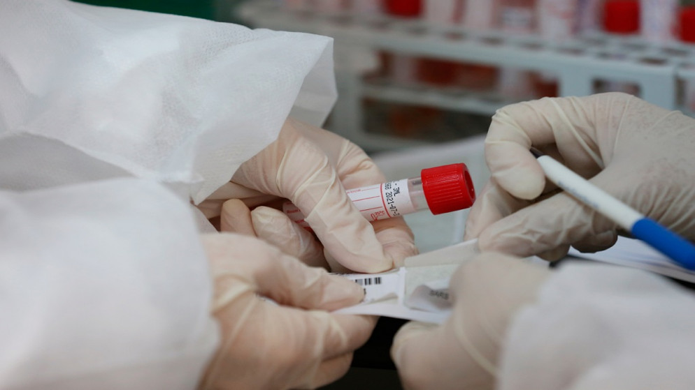 عملية فحص عينات مشتبه بإصابتها بفيروس كورونا في مختبرات الصحة المركزية الفلسطينية. (بهاء نصر/وفا)