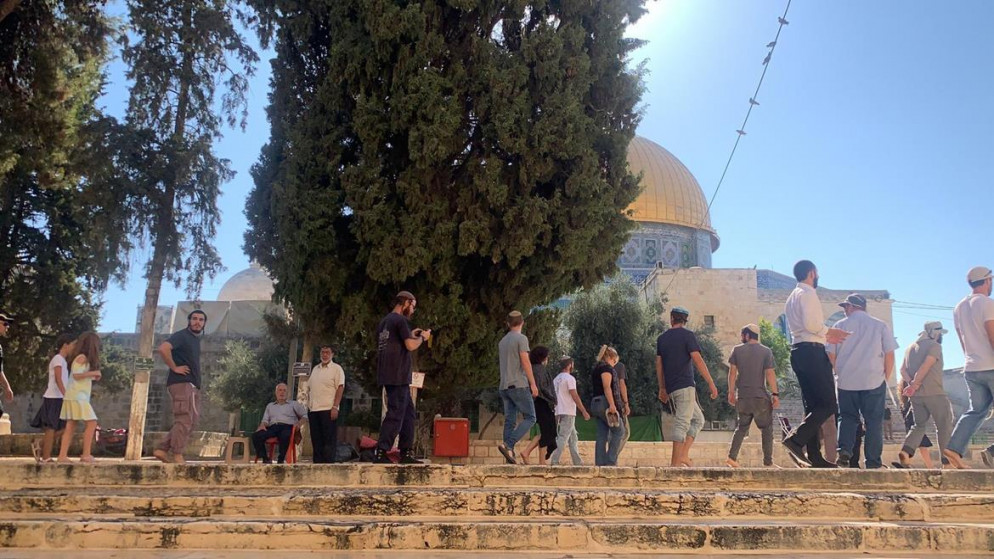مستوطنون يقتحمون المسجد الأقصى المبارك بحماية شرطة الاحتلال الإسرائيلي. 18/07/2021. (عفيف عميرة/ وفا)