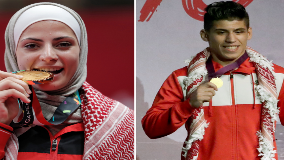 اللاعبان زياد عشيش وجوليانا الصادق. (اللجنة الأولمبية الأردنية)