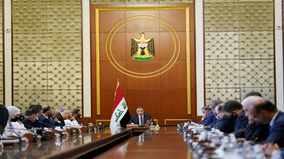 رئيس الوزراء العراقي مصطفى الكاظمي خلال لقائه وفودا إعلامية عربية وأجنبية بمناسبة مؤتمر بغداد للتعاون والشراكة. (رئاسة وزراء العراق)
