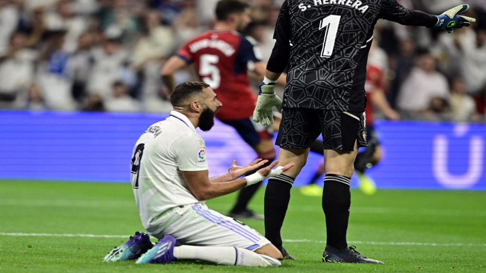 المهاجم الدولي الفرنسي لاعب ريال مدريد كريم بنزيما. (أ ف ب)