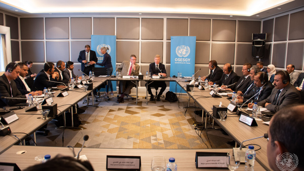 جانب من اجتماع لجنة التنسيق العسكرية في عمّان. (الأمم المتحدة)