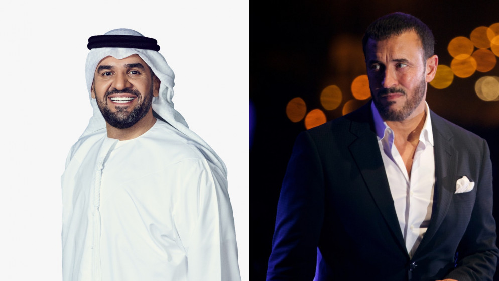 صورة جمعتها "المملكة" للفنانين كاظم الساهر وحسين الجسمي (الشركة المنظمة للحفل)