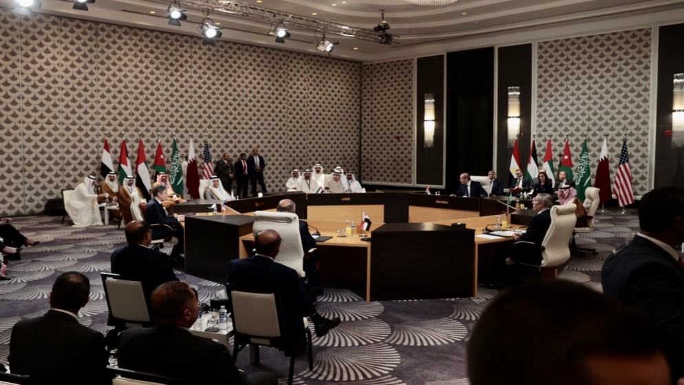 الاجتماع المشترك لوزراء خارجية عرب مع  وزير الخارجية الأميركي أنتوني بلينكن في العاصمة عمّان.4/11/2023.(صلاح ملكاوي/المملكة)