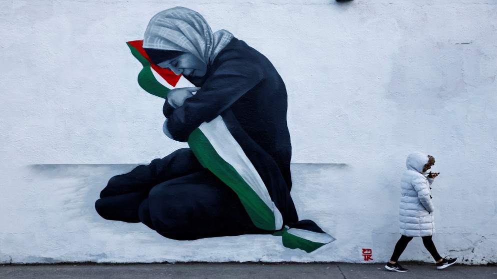 لوحة جدارية في دبلن في إيرلندا تضامنا مع الفلسطينيين في غزة، 15 تشرين الثاني/ نوفمبر 2023. (رويترز)