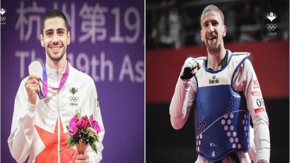 لاعبا المنتخب الوطني للتايكواندو صالح الشرباتي وزيد مصطفى. (اللجنة الأولمبية الأردنية)