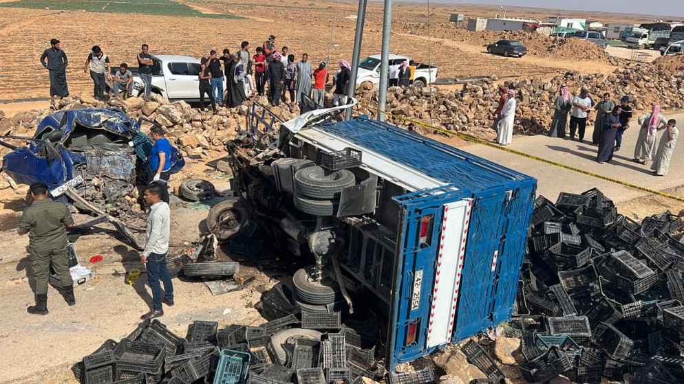 موقع الحادث بين مركبتين في محافظة المفرق. (المملكة)