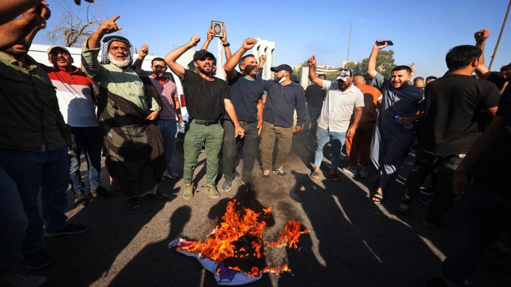 احتجاج في بغداد على حرق المصحف في السويد. 29 يونيو 2023.(أ ف ب)