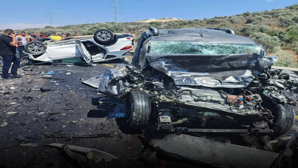 مركبة متضررة في حادث سير قرب نابلس في الضفة الغربية المحتلة. (تلفزيون فلسطين)