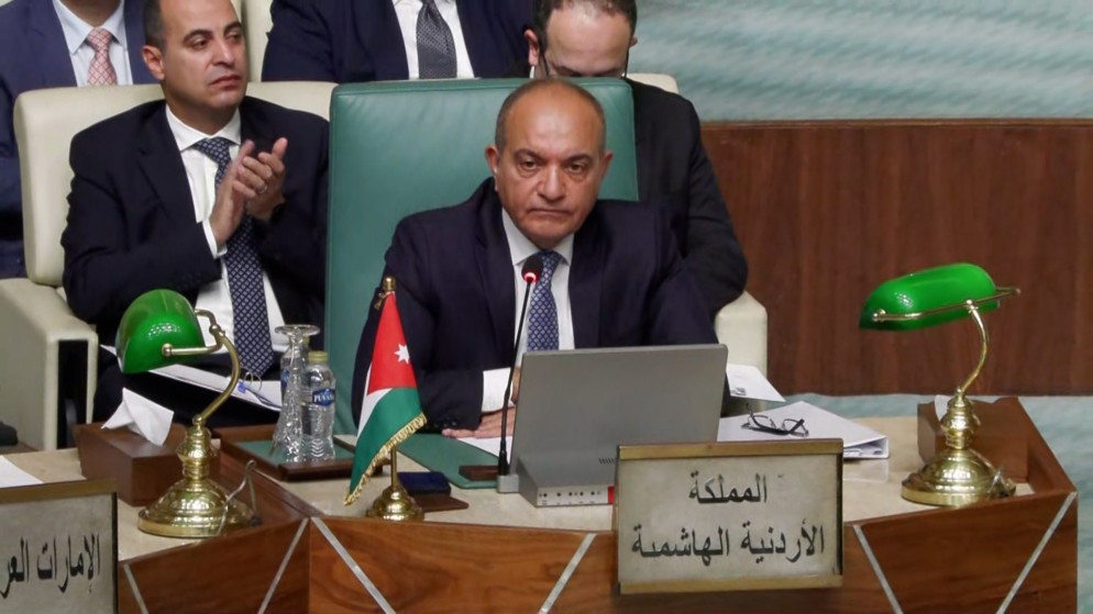 مندوب الأردن الدائم لدى جامعة الدول العربية السفير أمجد العضايلة خلال اجتماع المندوبين الدائمين لدى جامعة الدول العربية. (المملكة)