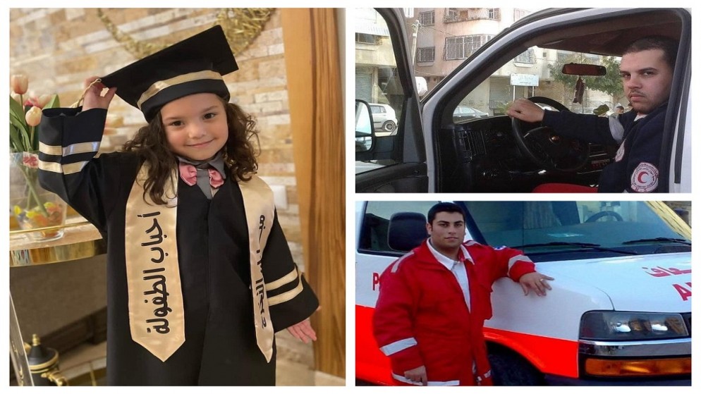 الطفلة الفلسطينية هند رجب والمسعفون يوسف زينو وأحمد المدهون. (وفا)