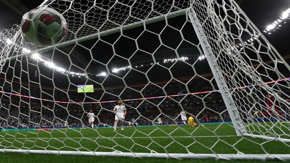 لحظة تسجيل هدفه، كأس آسيا 2023. قطر. 17 تشرين الثاني 2024. (أ ف ب)