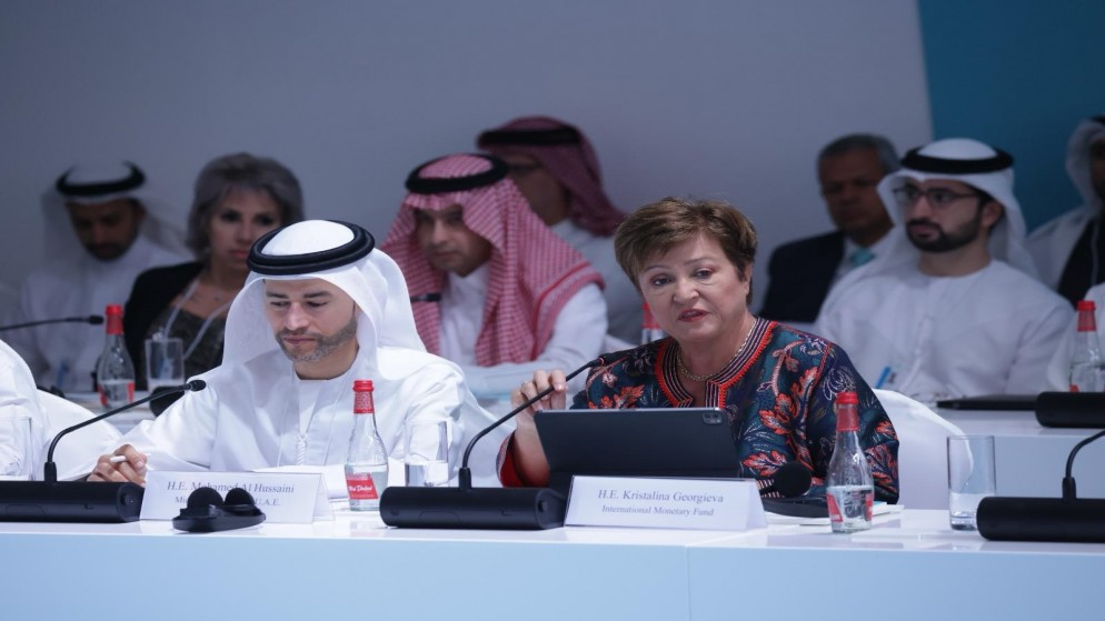 مديرة صندوق النقد الدولي (IMF) كريستالينا غورغييفا خلال إلقاء كلمتها الأحد، أمام منتدى المالية العامة الثامن في الدول العربية المُنعقد في دبي.11/2/2024 (صندوق النقد الدولي)