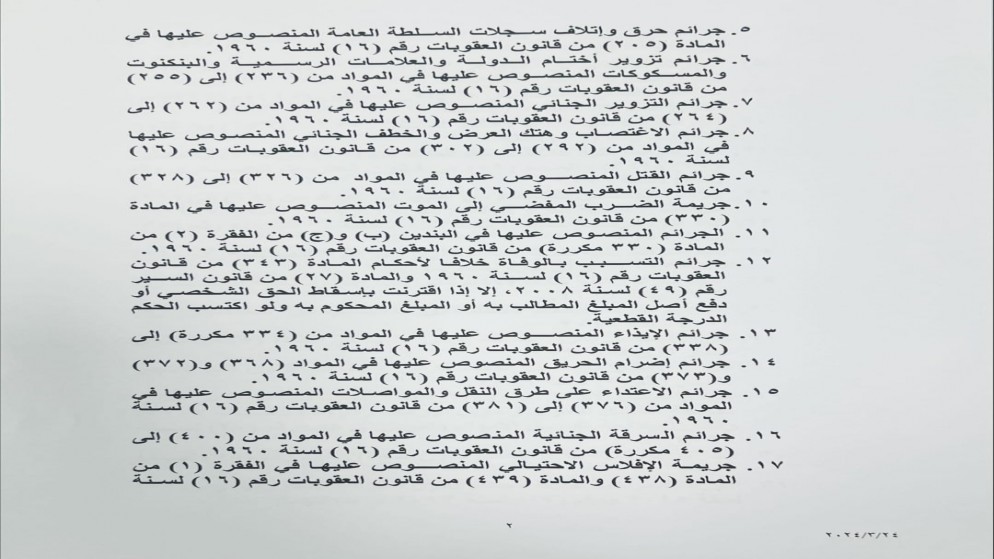 مشروع قانون العفو العام لسنة 2024