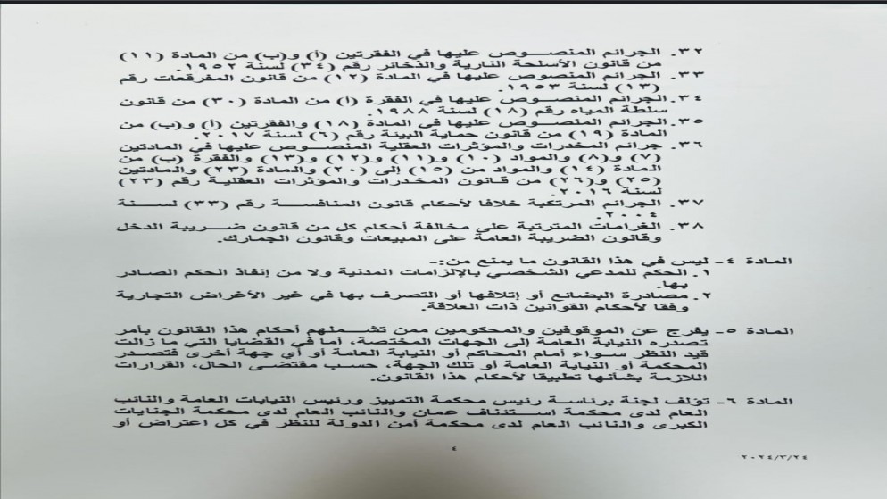 مشروع قانون العفو العام لسنة 2024