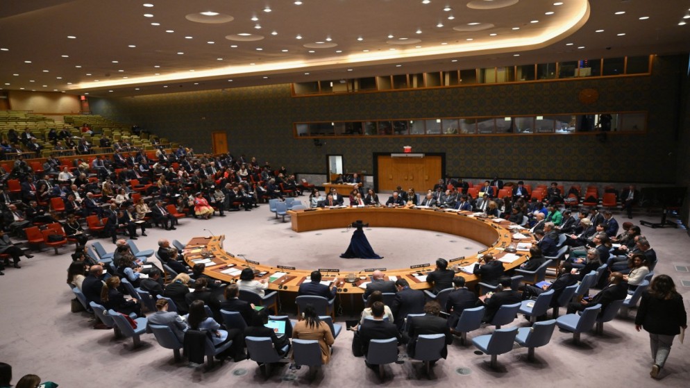 اجتماع لمجلس الأمن الدولي في مقر الأمم المتحدة. نيويورك. 18 نيسان/ أبريل 2024. (أ ف ب)