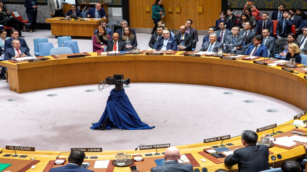 نائب السفيرة الأميركية في الأمم المتحدة روبرت وود خلال استخدامه حق النقض "الفيتو" في مجلس الأمن الدولي. (رويترز)