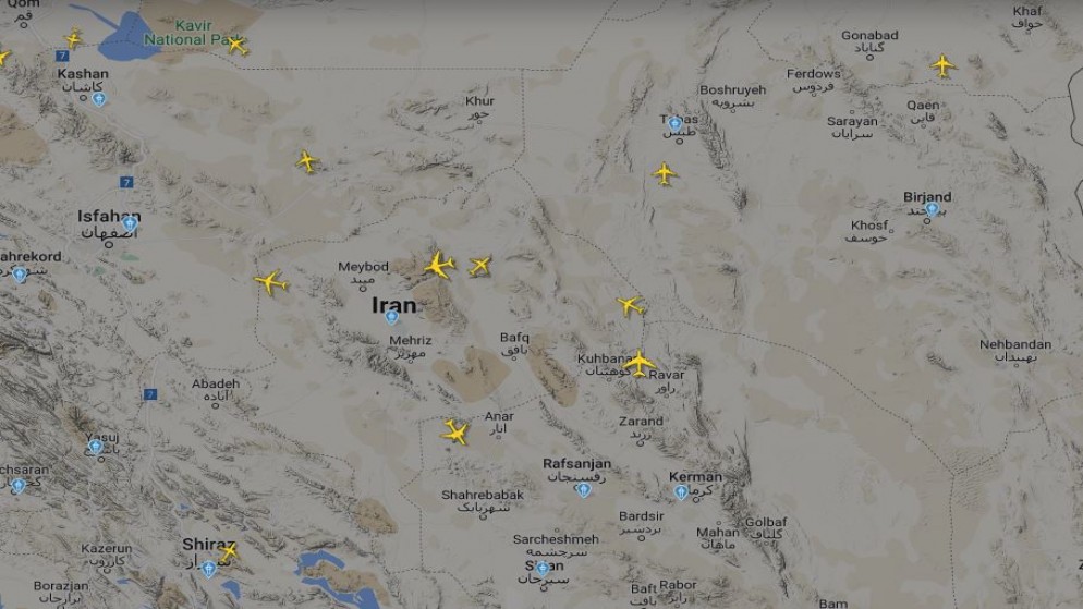 جانب من حركة الطيران فوق أجواء إيران. 19/4/2024. (flightradar24)