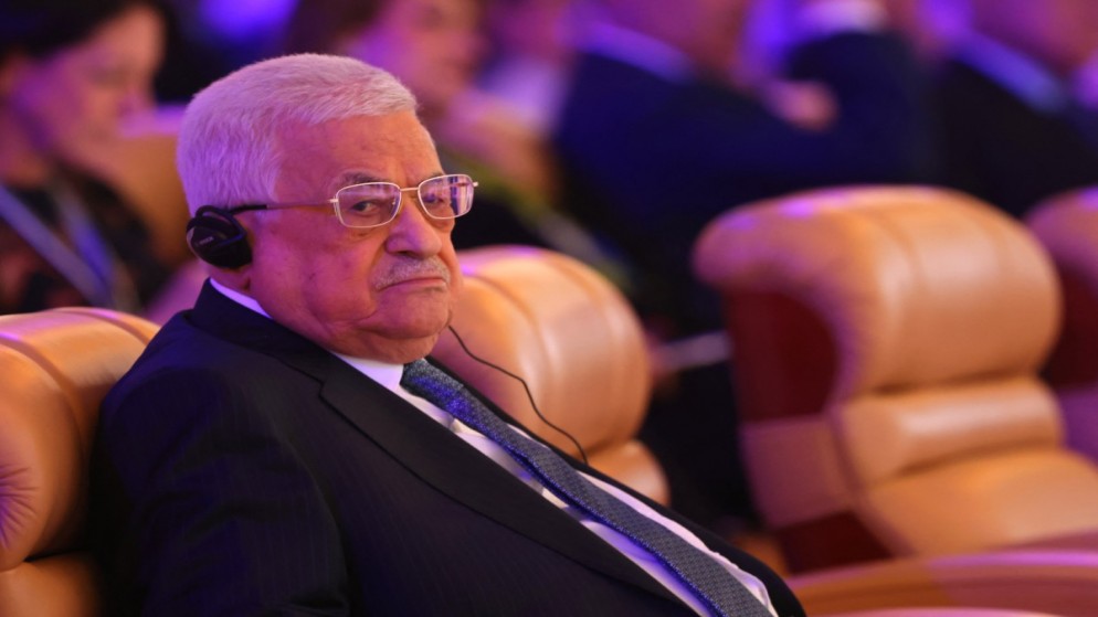 الرئيس الفلسطيني محمود عباس خلال الاجتماع الخاص للمنتدى الاقتصادي العالمي. الرياض. 28 أبريل 2024. (أ ف ب)