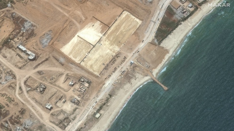 شاطئ غزة ورصيف المراكب الصغيرة. 23 نيسان/أبريل 2024. ماكسار تكنولوجيز/نشر عبر (رويترز)