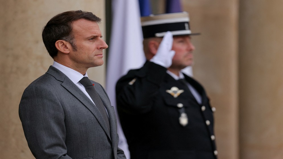 الرئيس الفرنسي إيمانويل ماكرون في قصر الإليزيه في باريس .2 مايو 2024. (أ ف ب)