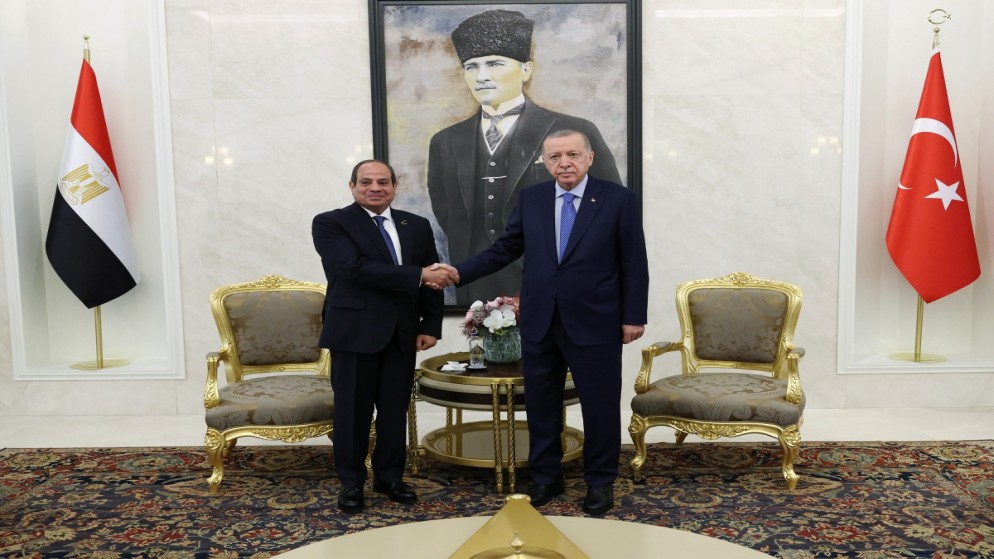 الرئيس التركي رجب طيب أردوغان مع نظيره المصري عبد الفتاح السيسي في أنقرة. (أ ف ب)