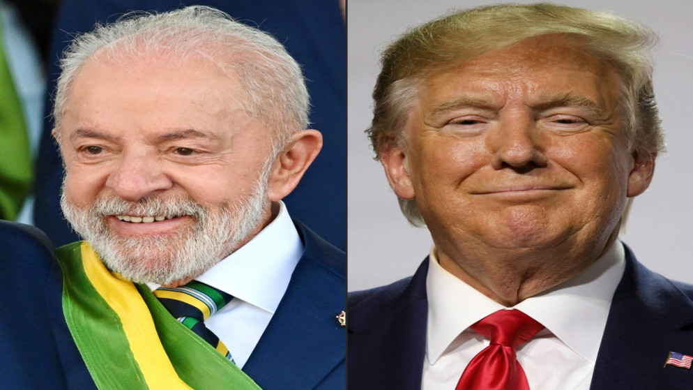 صورة تجمع الرئيس الأميركي دونالد ترامب (يمين) والرئيس البرازيلي لويس إيناسيو لولا دا سيلفا (يسار). 6 تشرين الأول 2025. (أ ف ب)