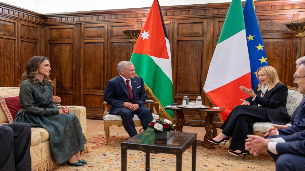 جلالة الملك عبدﷲ الثاني يلتقي رئيسة وزراء إيطاليا جورجيا ميلوني في روما. إيطاليا. 14 تشرين الأول 2025. (الديوان الملكي الهاشمي)