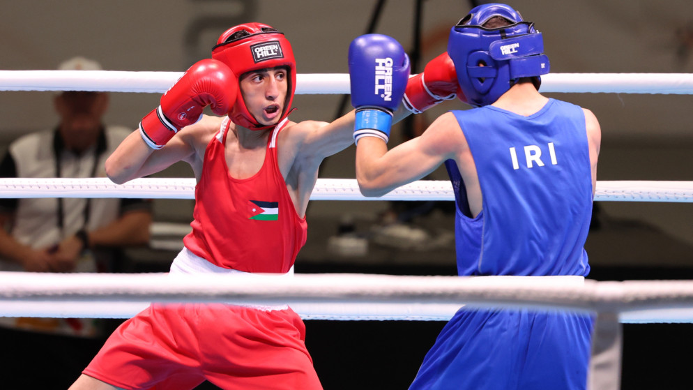 معتز المشاعلة يظفر ببرونزية الملاكمة في دورة الألعاب الآسيوية للشباب. (اللجنة الأولمبية الأردنية)