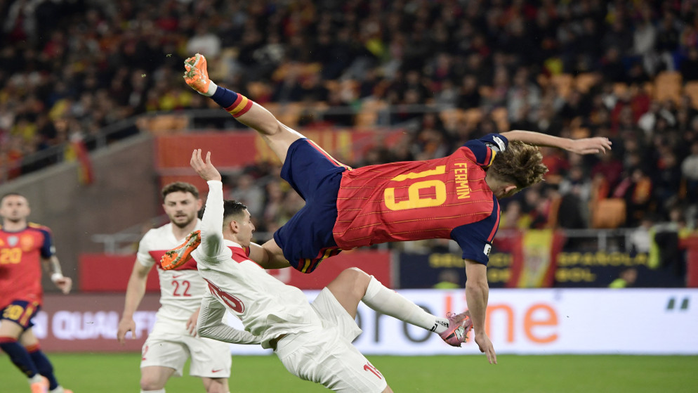 جانب من مباراة كرة القدم بين إسبانيا وتركيا، 18 تشرين الثاني 2025. (أ ف ب)