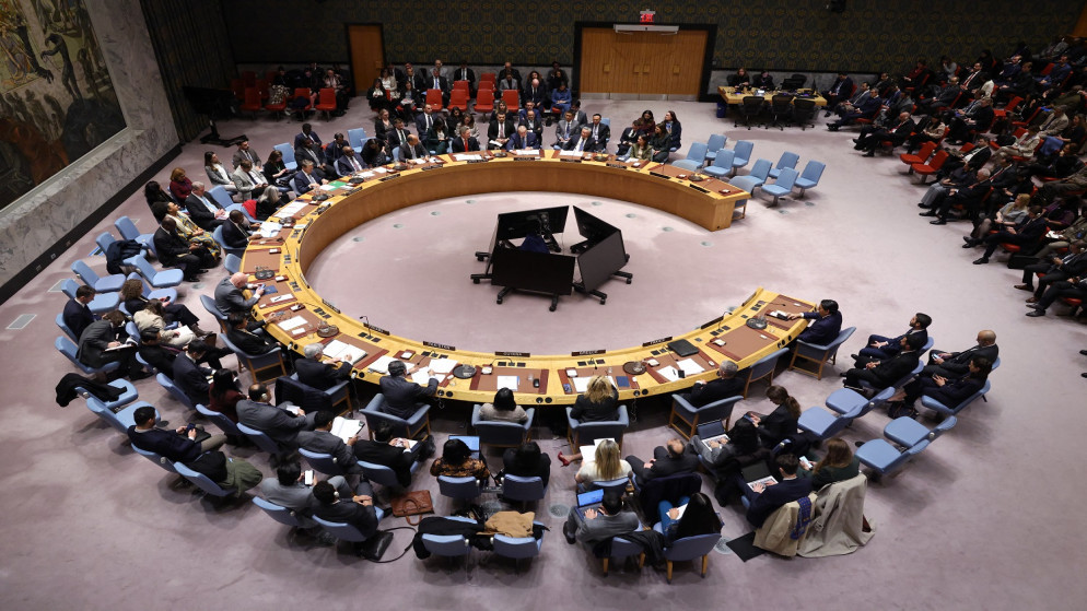 اجتماع مجلس الأمن التابع للأمم المتحدة للتصويت على القرار الأميركي بشأن خطة السلام في غزة. 17 تشرين الثاني 2025. (أ ف ب)