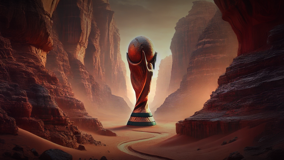 صورة ثلاثية الأبعاد لمجسم كأس العالم (الاتحاد الأردني لكرة القدم).