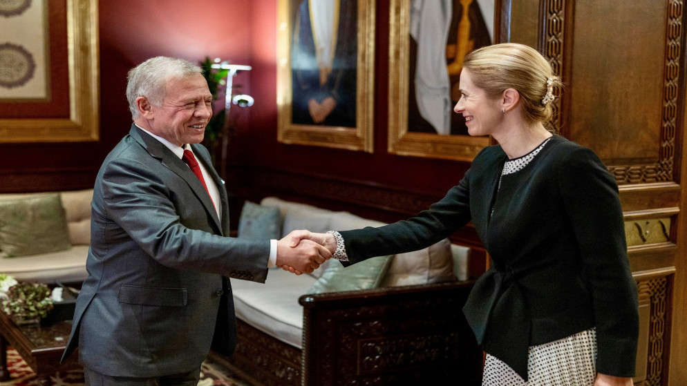 جلالة الملك عبدﷲ الثاني يلتقي الممثلة السامية للاتحاد الأوروبي للشؤون الخارجية والسياسة الأمنية نائبة رئيسة المفوضية الأوروبية كايا كالاس. (الديوان الملكي)