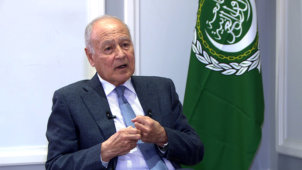 الأمين العام لجامعة الدول العربية أحمد أبو الغيط خلال حديثه في مقابلة خاصة مع "المملكة". (المملكة)