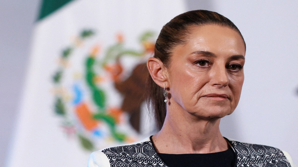 رئيسة المكسيك كلاوديا شينبوم، في القصر الوطني، في مدينة مكسيكو، المكسيك، 3 نيسان 2025. (رويترز)