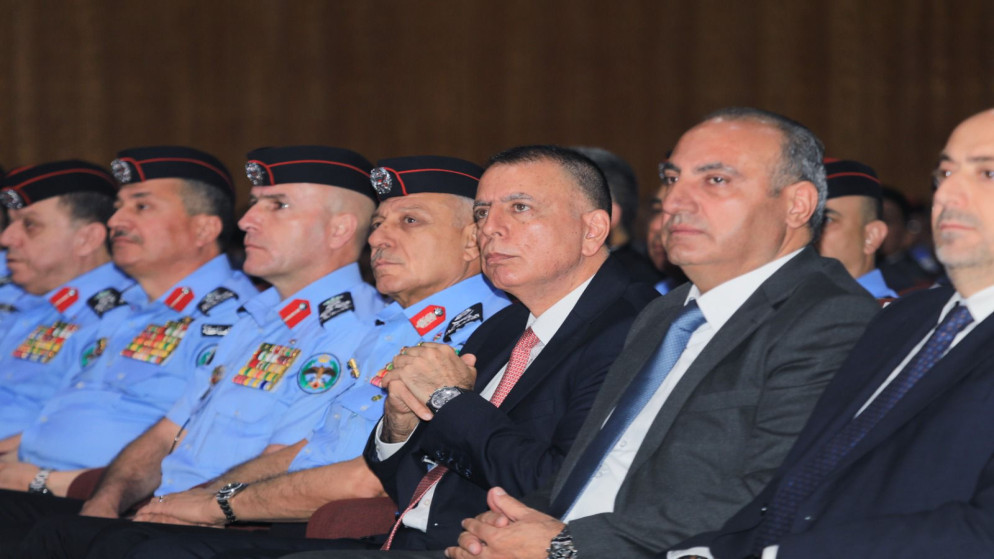 وزير الداخلية مازن الفراية خلال الاحتفال السنوي بيوم المرور العالمي وأسبوع المرور العربي. (مديرية الأمن العام)