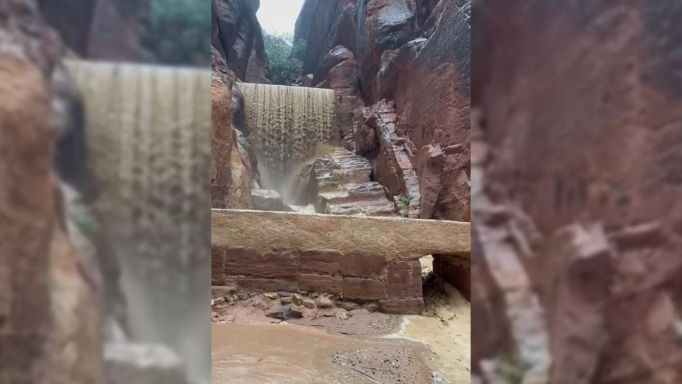 لقطة شاشة من فيديوهات السيول في البترا اليوم.