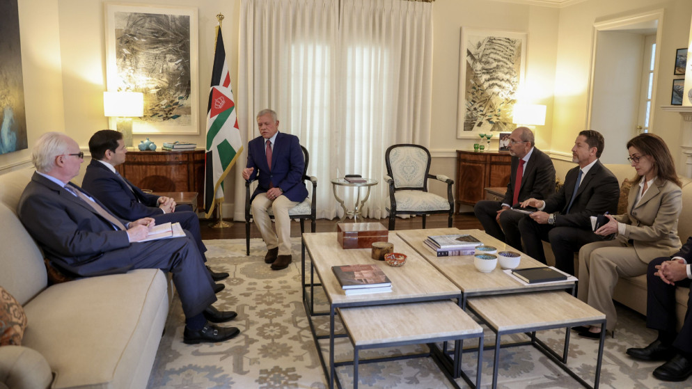 جلالة الملك عبدالله الثاني يجتمع بوزير الخارجية الأميركي ماركو روبيو، في واشنطن. (الديوان الملكي الهاشمي)