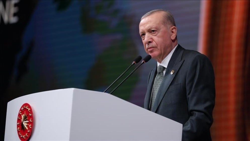 الرئيس التركي رجب طيب أردوغان خلال الافتتاح الرسمي لمنتدى أنطاليا الدبلوماسي الرابع. تركيا. 11 نيسان 2025. (الأناضول)