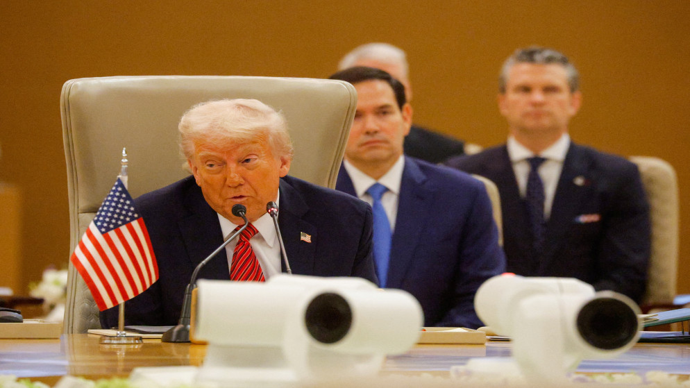 الرئيس الأميركي دونالد ترامب يتحدث في مجلس التعاون الخليجي، في الرياض. 14 أيار 2025. (رويترز)