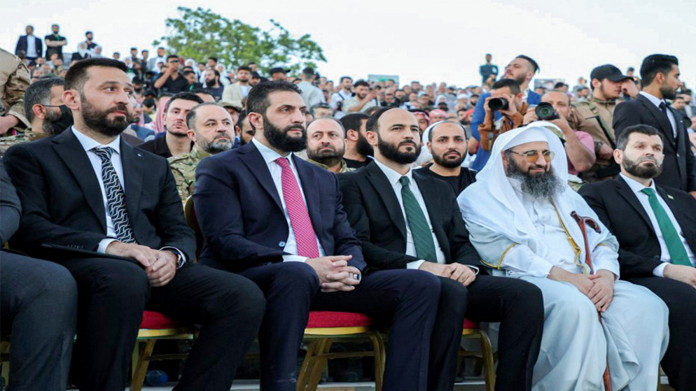 الرئيس السوري أحمد الشرع وهو يحضر فعالية في قلعة حلب في 27 مايو/أيار 2025 (أ ف ب)