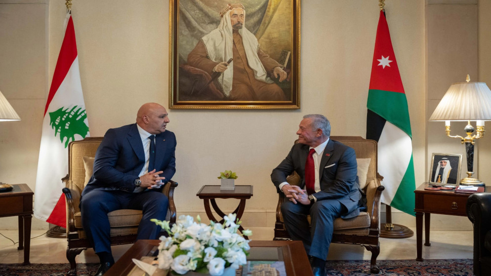 جلالة الملك عبدﷲ الثاني والرئيس اللبناني جوزاف عون يعقدان مباحثات في قصر بسمان. (الديوان الملكي الهاشمي)