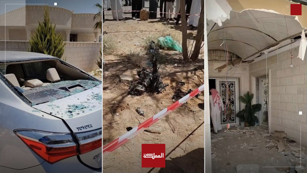 صور متداولة لأضرار لحقت بمنزل ومركبة في الأزرق نتيجة سقوط مسيّرة. (متداول)