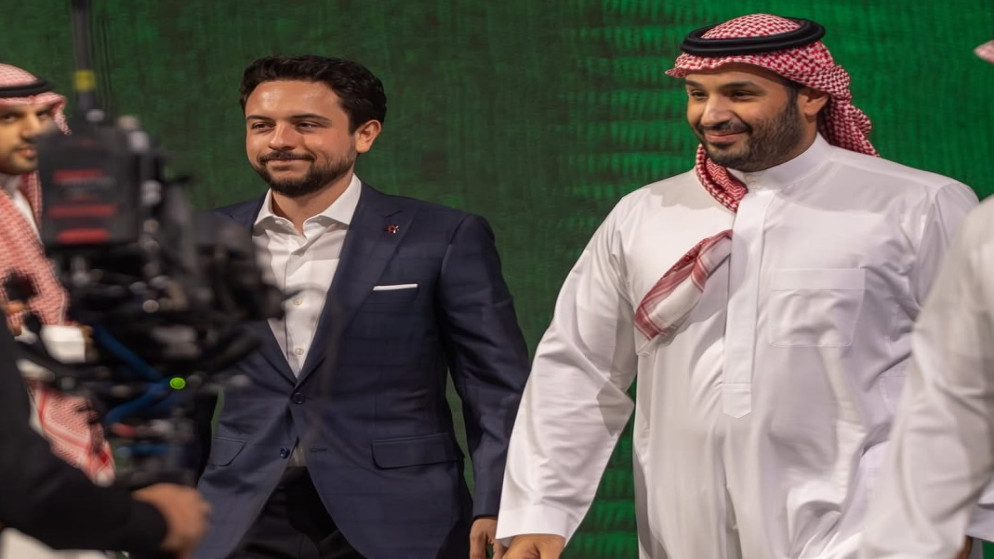 سمو الأمير الحسين بن عبد الله الثاني، ولي العهد، وولي العهد السعودي الأمير محمد بن سلمان.